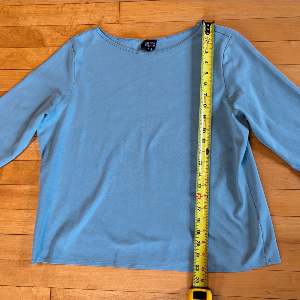 Eileen Fisher Round Neck 3/4 Sleeve 100% Cotton Ocean Blue Tee Shirt, Women’s XL - Picture 4 of 16